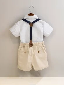 Toddler Boys Bow Front Shirt & Pinafore Shorts