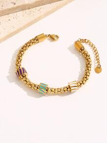 A Women's Stainless Steel Bracelet With European-Style Geometric Elements In Colorful Enamel Retro Design Is Suitable For Everyday Wear - Multicolor - View 7