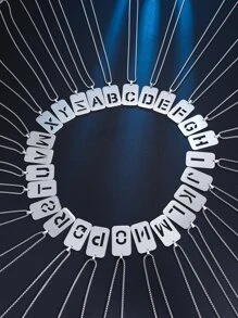 Men Letter Detail Geometric Pendant Necklace - Silver - View 1