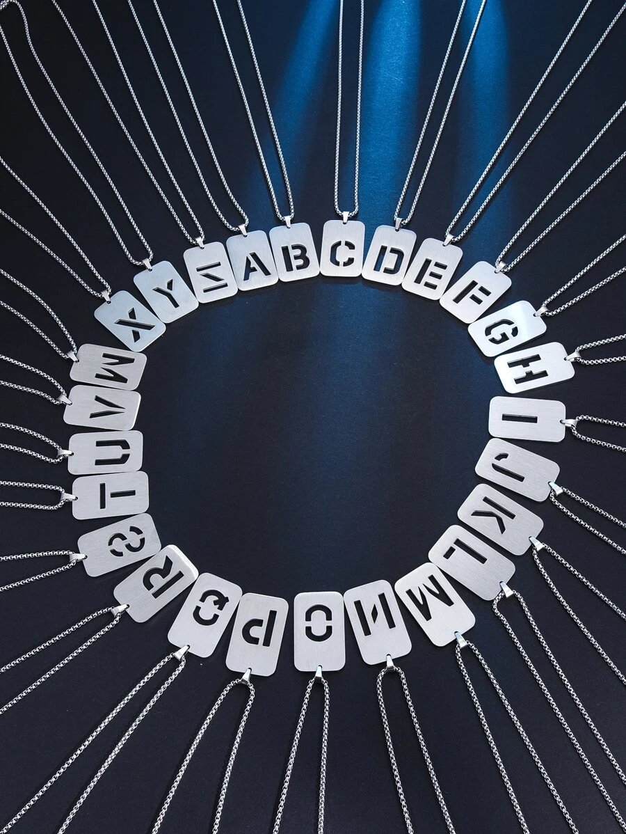 Men Letter Detail Geometric Pendant Necklace - Silver - View 1