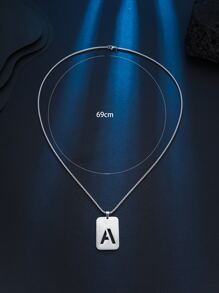 Men Letter Detail Geometric Pendant Necklace - Silver - View 4
