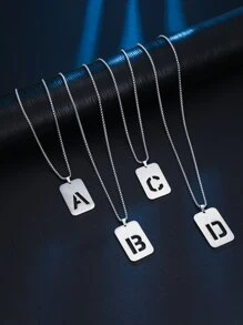 Men Letter Detail Geometric Pendant Necklace - Silver - View 5