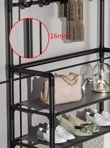 1pc Stainless Steel Shoe Rack, Minimalist Black Shoe Storage Rack For Home - Black - View 5