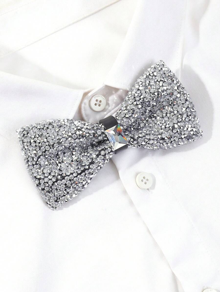 Street 1pc Men Rhinestone Decor Luxury Bow Tie For Decoration - Silver - View 1