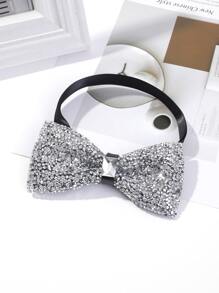 Street 1pc Men Rhinestone Decor Luxury Bow Tie For Decoration - Silver - View 2