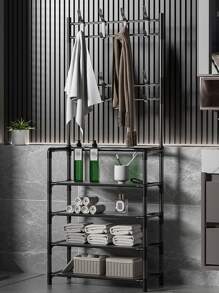 1pc Stainless Steel Shoe Rack, Minimalist Black Shoe Storage Rack For Home - Black - View 6