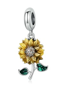 ESBERRY 1入組時尚銀方晶鋯石裝飾向日葵DIY吊墜適用於女士DIY首飾製作 - 彩色 - 查看 6