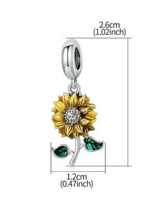 ESBERRY 1入組時尚銀方晶鋯石裝飾向日葵DIY吊墜適用於女士DIY首飾製作 - 彩色 - 查看 7