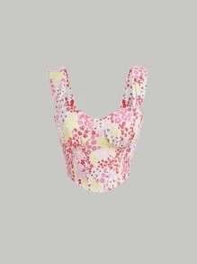 SHEIN MOD Ditsy Floral Print Wide Straps Top - Multicolor - View 1