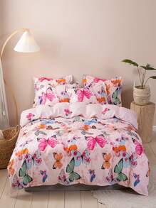 3pcs/set Butterfly Pattern Duvet Cover Set Without Filler, Modern Fabric Bedding Set For Home - Multicolor - View 1