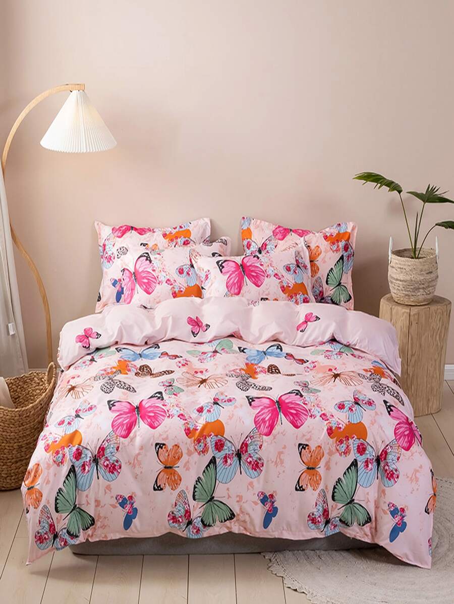 3pcs/set Butterfly Pattern Duvet Cover Set Without Filler, Modern Fabric Bedding Set For Home - Multicolor - View 1