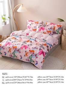 3pcs/set Butterfly Pattern Duvet Cover Set Without Filler, Modern Fabric Bedding Set For Home - Multicolor - View 2