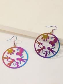 鏤空圓形耳墜 - 彩色 - 查看 3