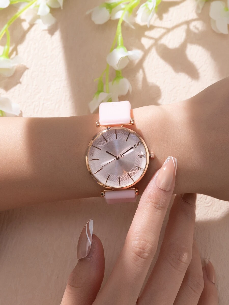1 Nữ Dây Đeo Silicon Màu Hồng Mặt Tròn Thời Trang Đồng Hồ Thạch Anh Cho Cuộc Sống Hàng Ngày - Hồng - Xem 1