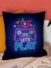 1pc Gamepad Print Cushion Cover Without Filler, Cartoon Flannelette Decorative Throw Pillow Case For Living Room, Home Decor