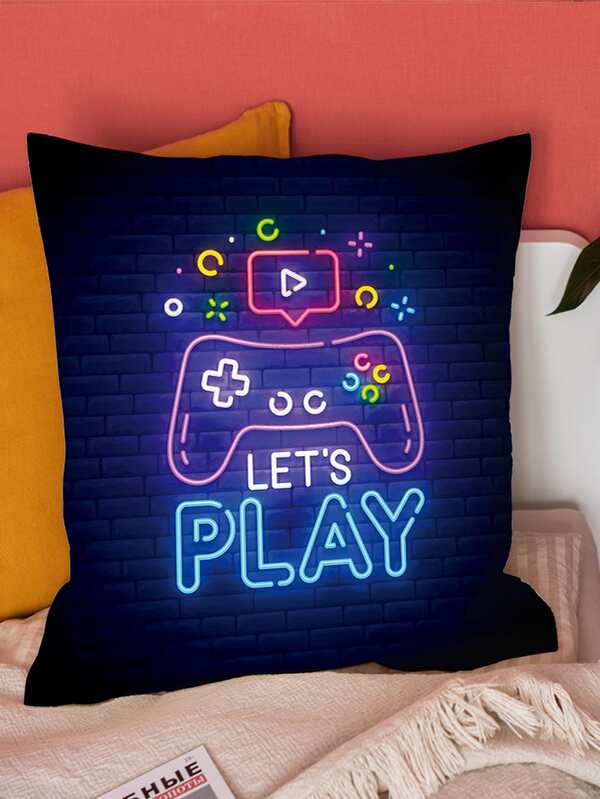 1pc Gamepad Print Cushion Cover Without Filler, Cartoon Flannelette Decorative Throw Pillow Case For Living Room, Home Decor