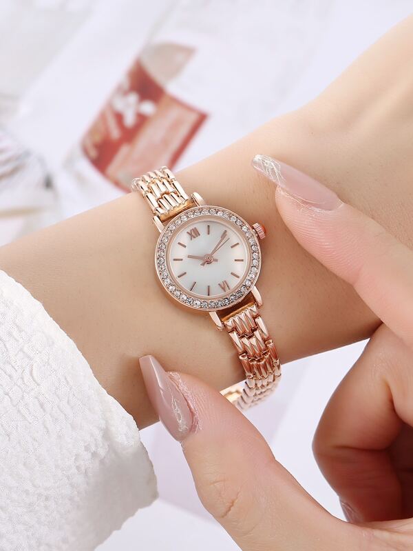 Fashionable Small Gold Watch & Small Green Watch, Simple Quartz Women's Watch