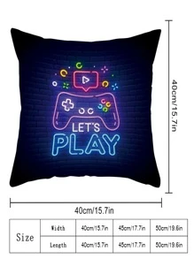 1pc Gamepad Print Cushion Cover Without Filler, Cartoon Flannelette Decorative Throw Pillow Case For Living Room, Home Decor