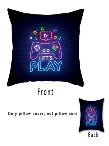 1pc Gamepad Print Cushion Cover Without Filler, Cartoon Flannelette Decorative Throw Pillow Case For Living Room, Home Decor