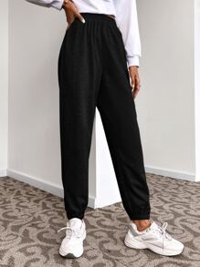 SHEIN EZwear Quần thể thao nữ màu trơn - màu đen - Xem 5