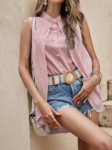 SHEIN LUNE Shirt mit vertikalem Streifen, Muster, ärmellos - Rot-Weiß - Übersicht 3