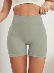 Yoga Basic Quần Shorts Thể thao Nữ màu trơn - Màu xanh Bạc hà - Xem 3
