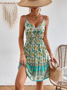 SHEIN VCAY 印花吊帶連衣裙