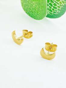 1對時尚不銹鋼月亮耳釘適用於女士日常裝飾 - 金色 - 查看 1