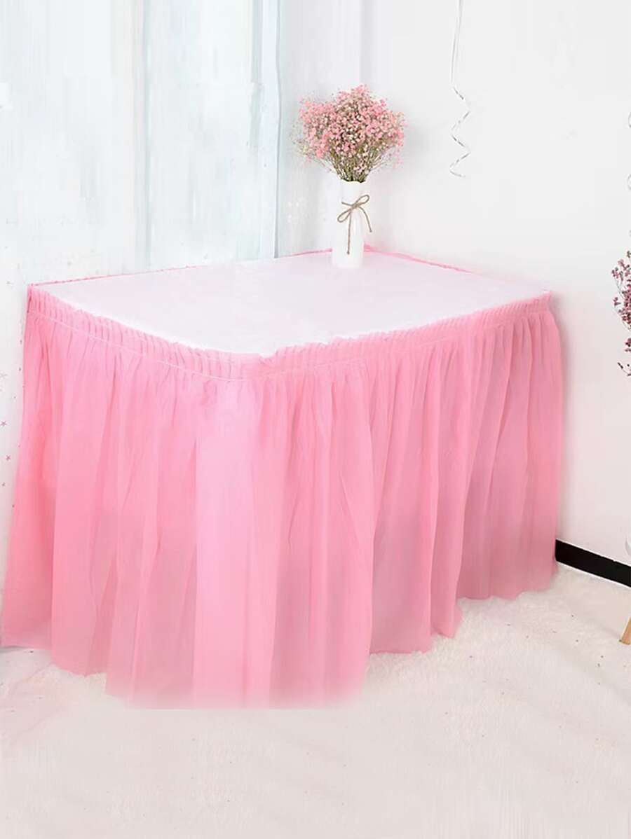1 件纯色派对桌裙，粉色 PEVA 防水桌罩，适合家庭、圣诞节 - 粉色 - 查看 1