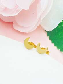 1對時尚不銹鋼月亮耳釘適用於女士日常裝飾 - 金色 - 查看 2