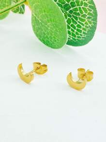 1對時尚不銹鋼月亮耳釘適用於女士日常裝飾 - 金色 - 查看 4