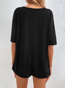 SHEIN Frenchy Áo thun nữ Thêu Tim Giải trí - màu đen - Xem 2