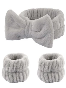 Juego de 3 diademas y muñequeras para lavarse la cara - Gris - Ver 2