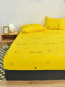 1入組眼睛和星形圖案可水洗床笠臥室柔軟織物床笠四季皆宜 - 彩色 - 查看 2