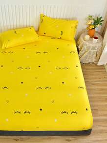 1入組眼睛和星形圖案可水洗床笠臥室柔軟織物床笠四季皆宜 - 彩色 - 查看 3