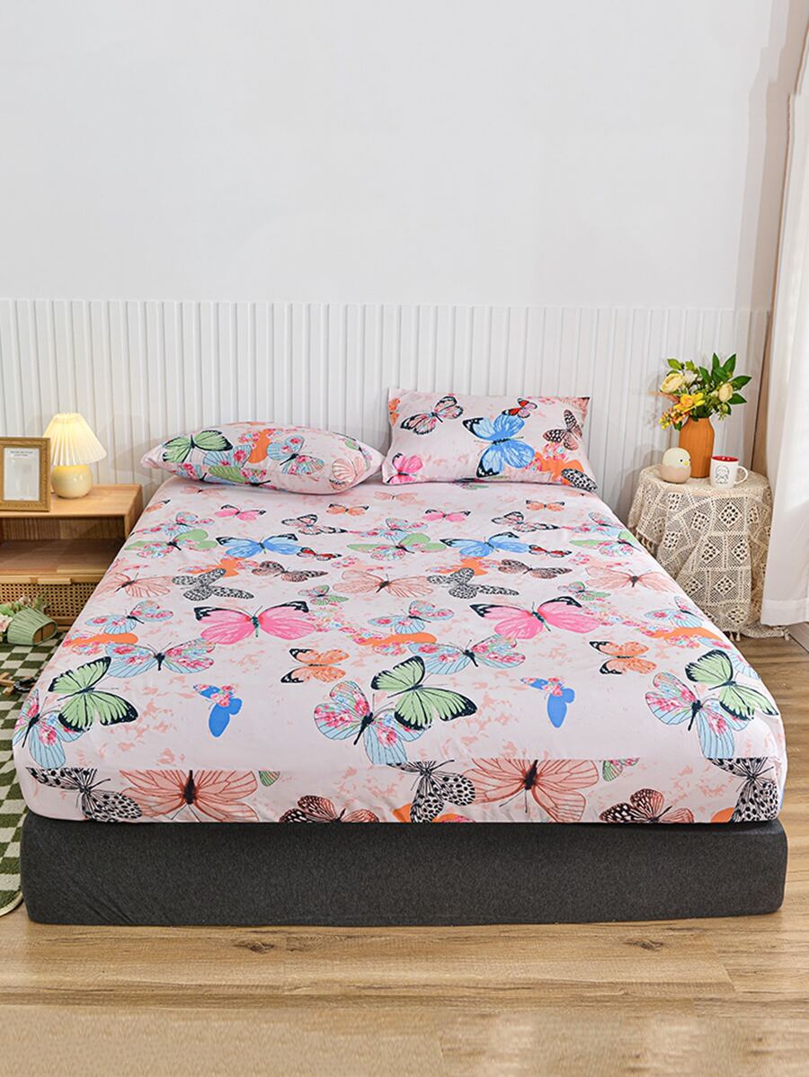 1入組蝴蝶圖案床笠臥室布料床笠 - 彩色 - 查看 1