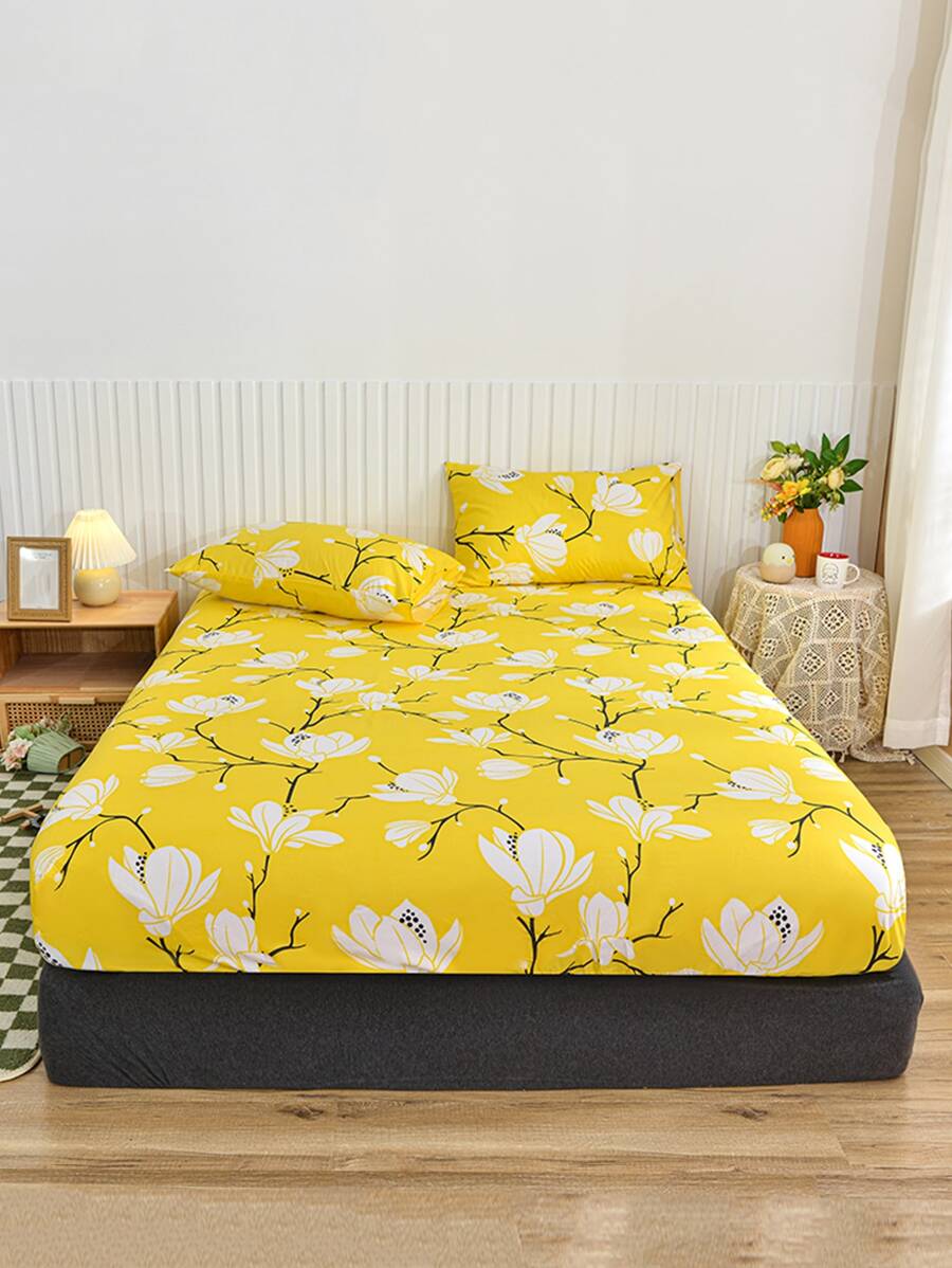 1入組花卉圖案床笠臥室織物床笠 - 彩色 - 查看 1