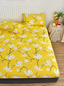 1入組花卉圖案床笠臥室織物床笠 - 彩色 - 查看 4