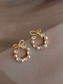 1 đôi Duyên dáng Hợp kim kẽm Ngọc trai Giả & Đồ trang trí Rhinestone Còng tai Đối với phụ nữ Để Trang Trí Hàng Ngày - Vàng - Xem 1