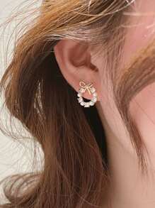 1 đôi Duyên dáng Hợp kim kẽm Ngọc trai Giả & Đồ trang trí Rhinestone Còng tai Đối với phụ nữ Để Trang Trí Hàng Ngày - Vàng - Xem 3