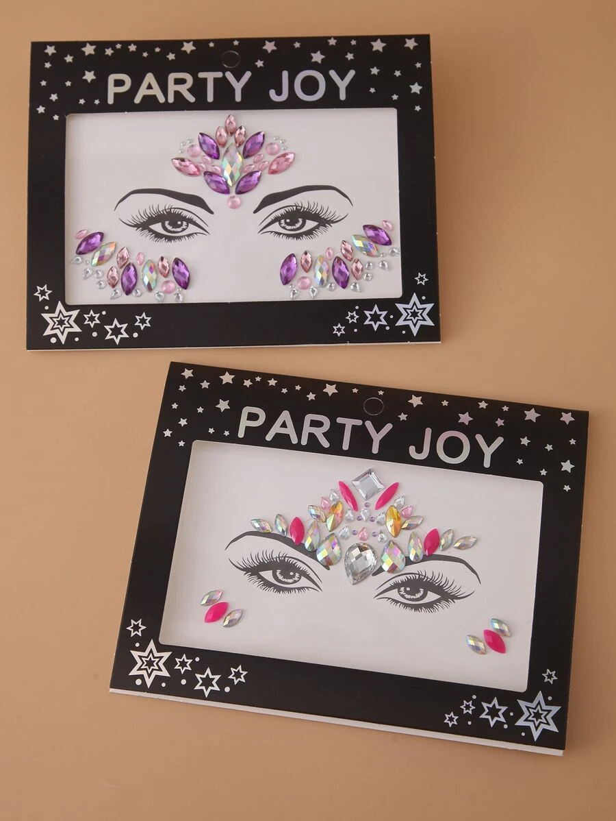 Party Joy 2sheets Rhinestone Facial Tattoo Sticker - Multicolor - View 1