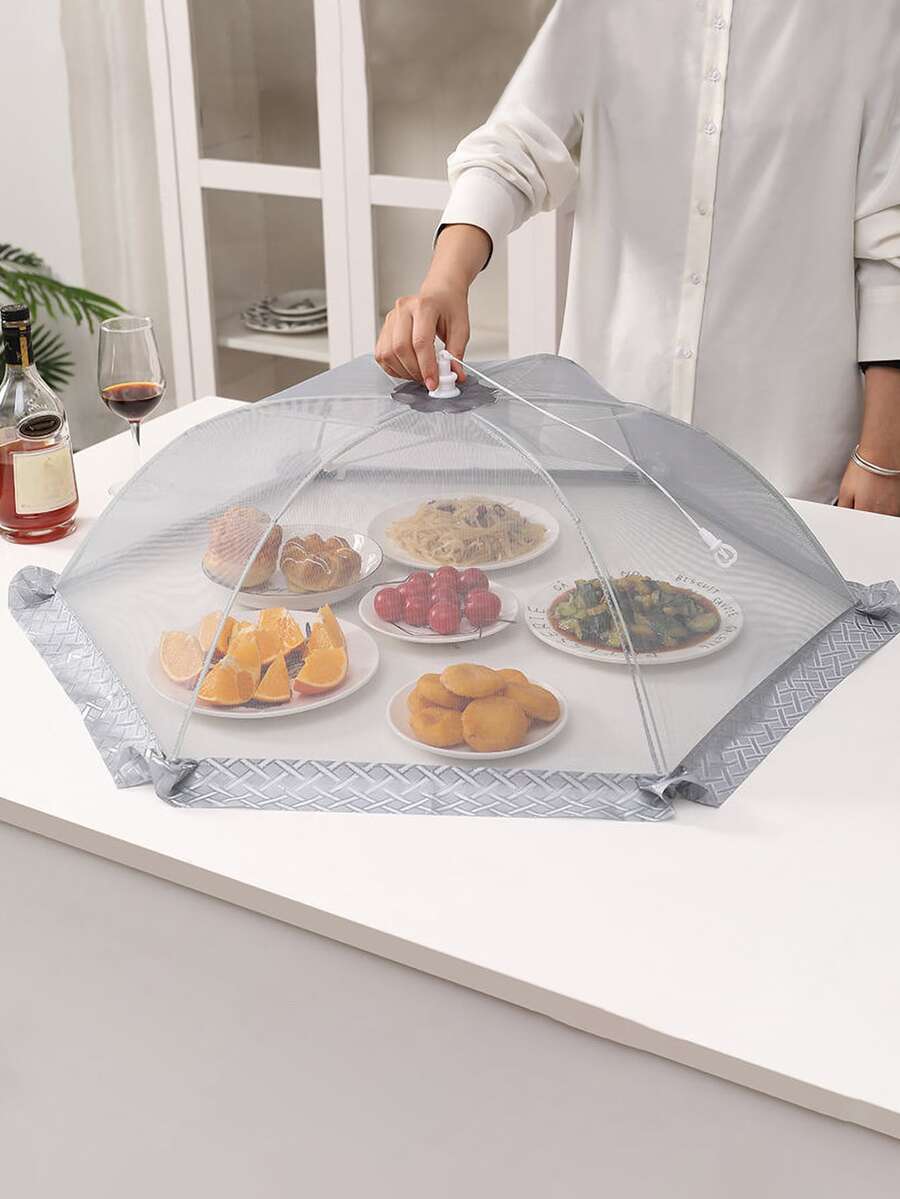 1pc Collapsible Mesh Food Cover, Modern Polyester Mesh Food Tent For Kitchen - Grey - View 1