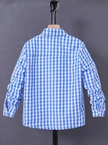 SHEIN Tween Boy Gingham Button Up Shirt Without Tee - Blue and White - View 2
