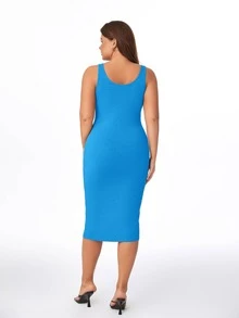 SHEIN BASICS Vestido Bodycon Sin Mangas Y Solido En Talla Grande - Azul - Ver 2