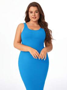 SHEIN BASICS Vestido Bodycon Sin Mangas Y Solido En Talla Grande - Azul - Ver 6
