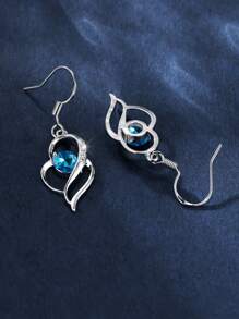 1對魅力四射方晶鋯石裝飾心形耳墜適用於女士日常裝飾 - 藍色 - 查看 2