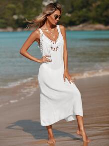 Swim Vcay Summer Outfits For Women Women's Crochet Cover-Up, Elegant & Casual For Daily Wear And Holiday - White - View 3