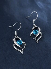 1對魅力四射方晶鋯石裝飾心形耳墜適用於女士日常裝飾 - 藍色 - 查看 3