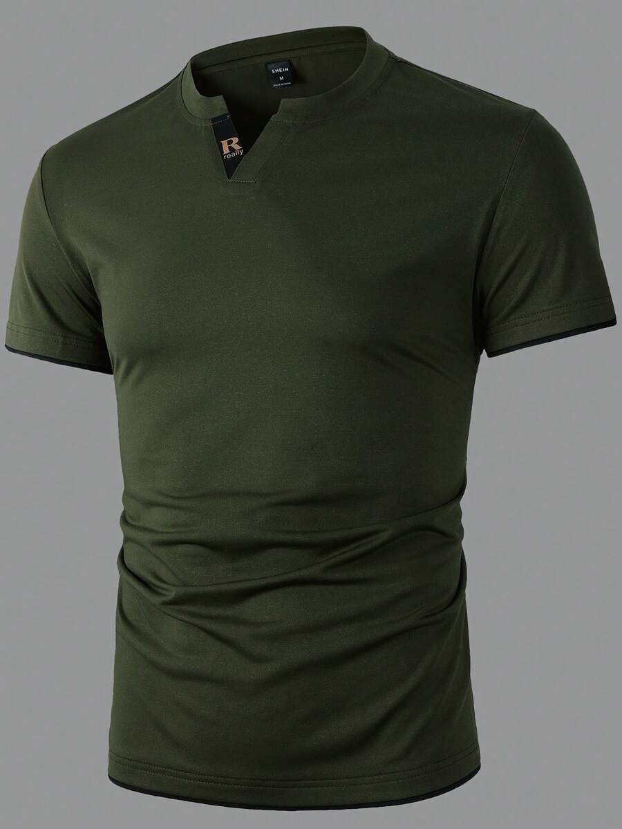 Manfinity Homme Áo thun & Áo lót Nam Khối Màu Lá thư Giải trí - xanh quân đội - Xem 1