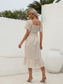 Maternidad Vestido floral de hombros descubiertos bajo con fruncido - Albaricoque - Ver 2